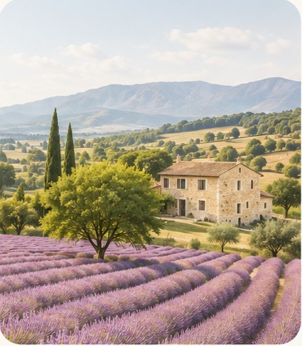 Country house and lavender fields in Southern France