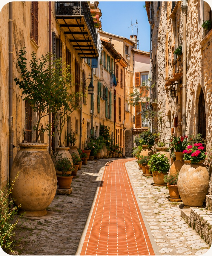 A warm pedestrian street in the South of France